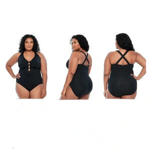 Lauren Ralph Lauren Plus Size Beach Club Plunge One Piece Swimsuit Size 18W